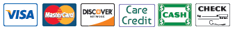We Accept Visa, MasterCard, Discover, Care Credit, Cash, Check